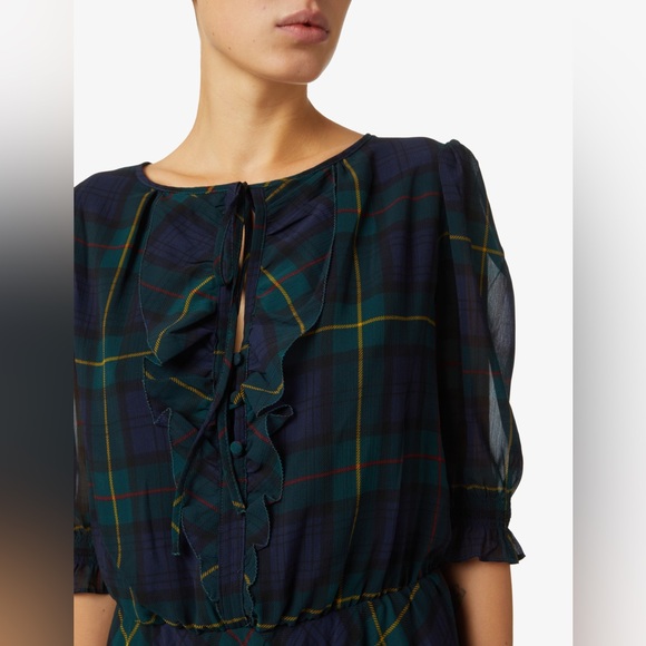 Ralph Lauren Plaid Crinkle Georgette Dress. Size 2 - Picture 3 of 9